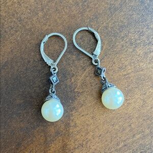 Elegant Pearl & Marcasite Drop Earrings